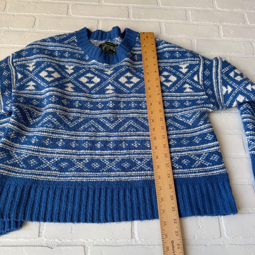 American Eagle Fairisle Snowdrift Blue White Crew Neck Soft Sweater sz M - Picture 5 of 6